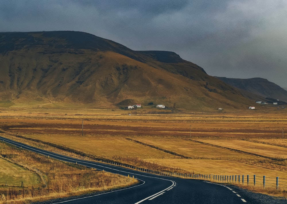 asphalt road and grass field