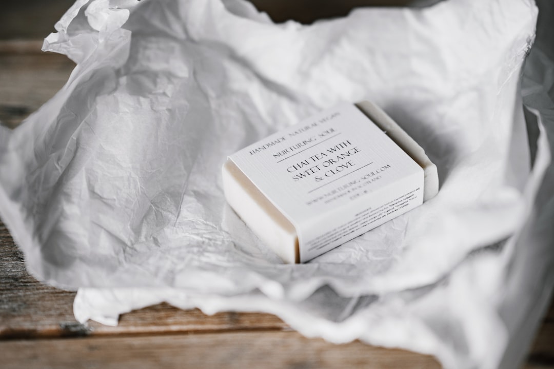 white labeled box on white printer paper, Simple handmade soap bar