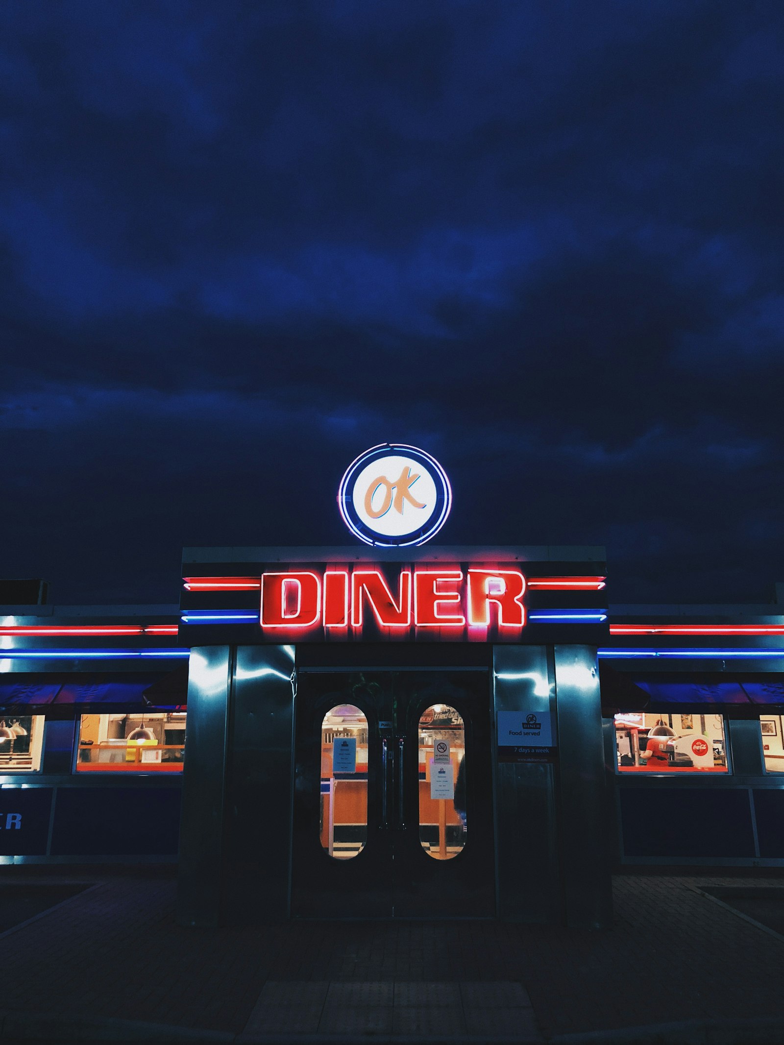 Apple iPhone X sample photo. Ok diner led sign photography
