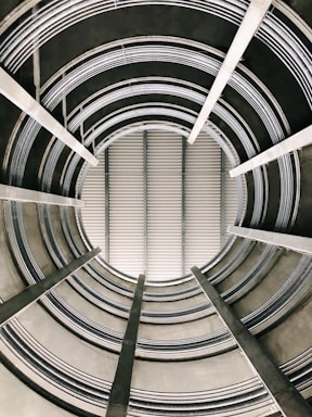 leading lines for photo composition,how to photograph spiral parking lot; low-angle photography of building interior