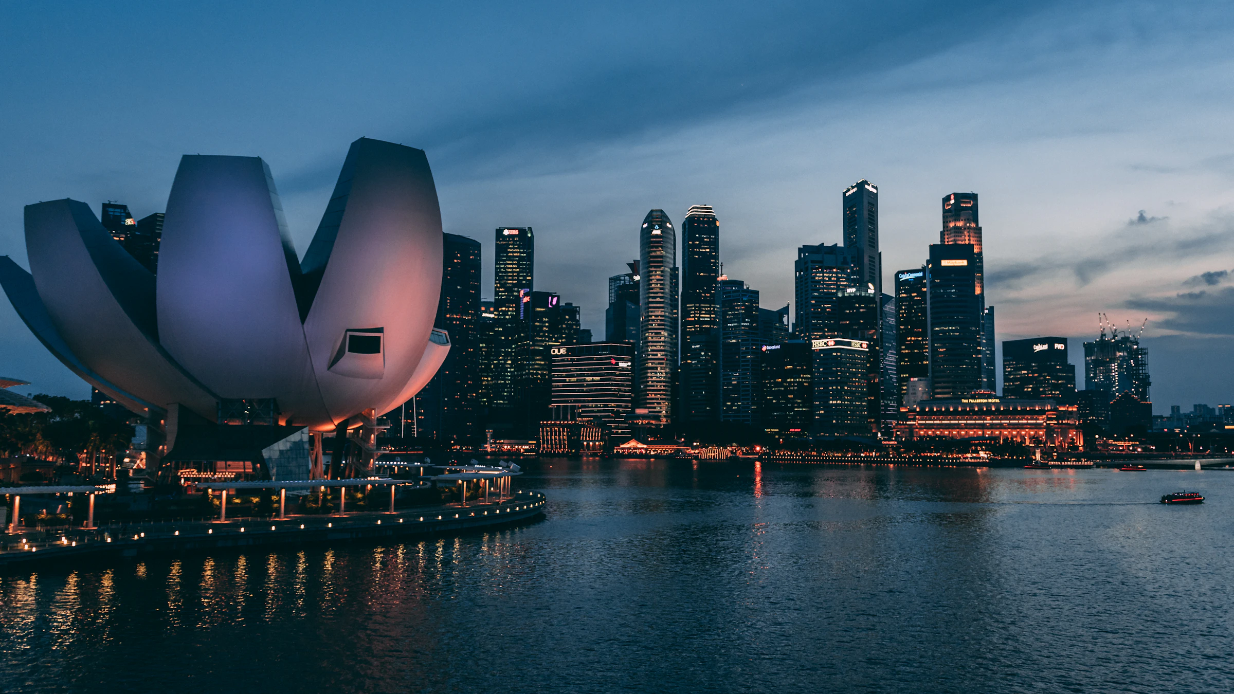 ArtScience Museum and Singapore skyline at dusk