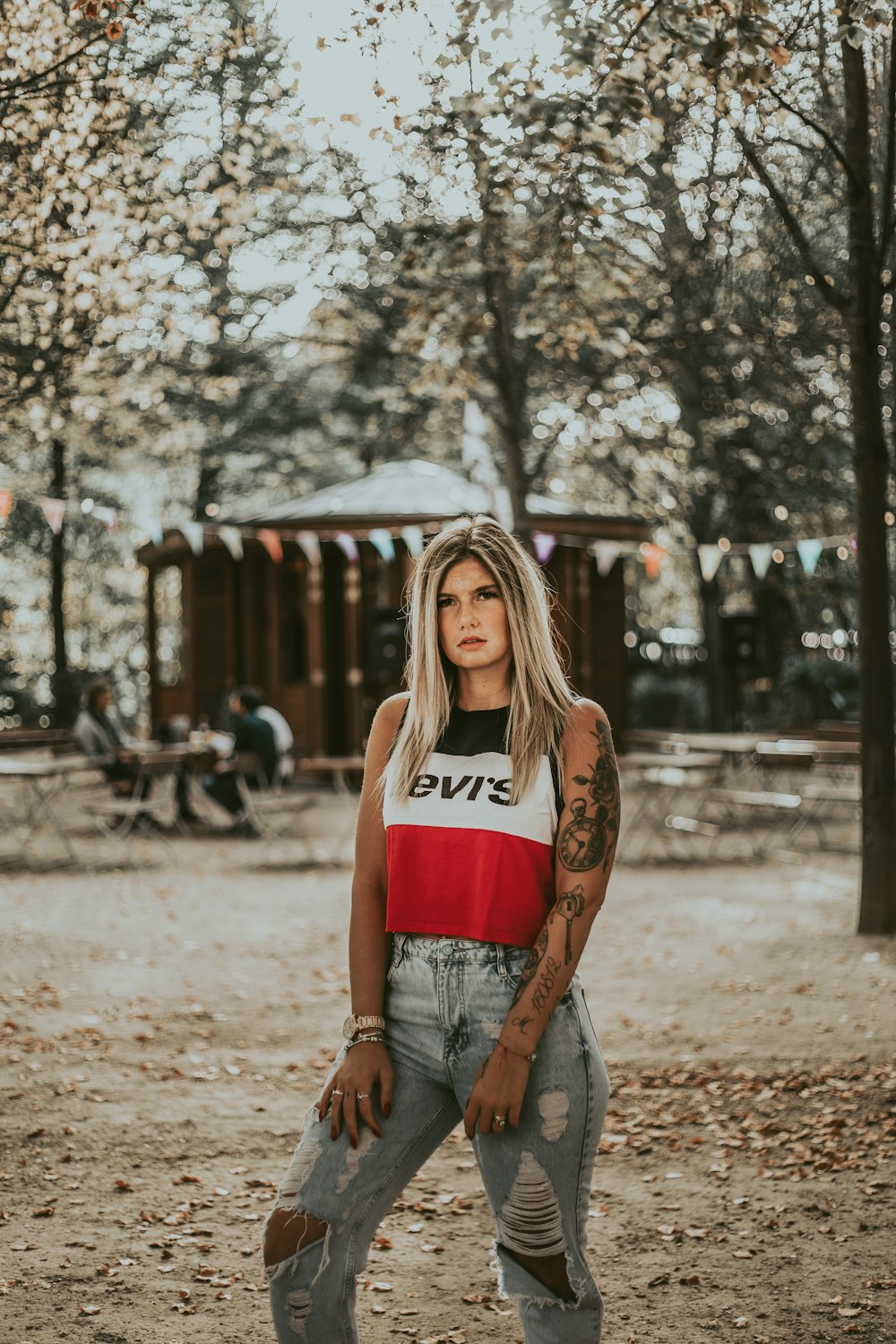 woman standing in woods