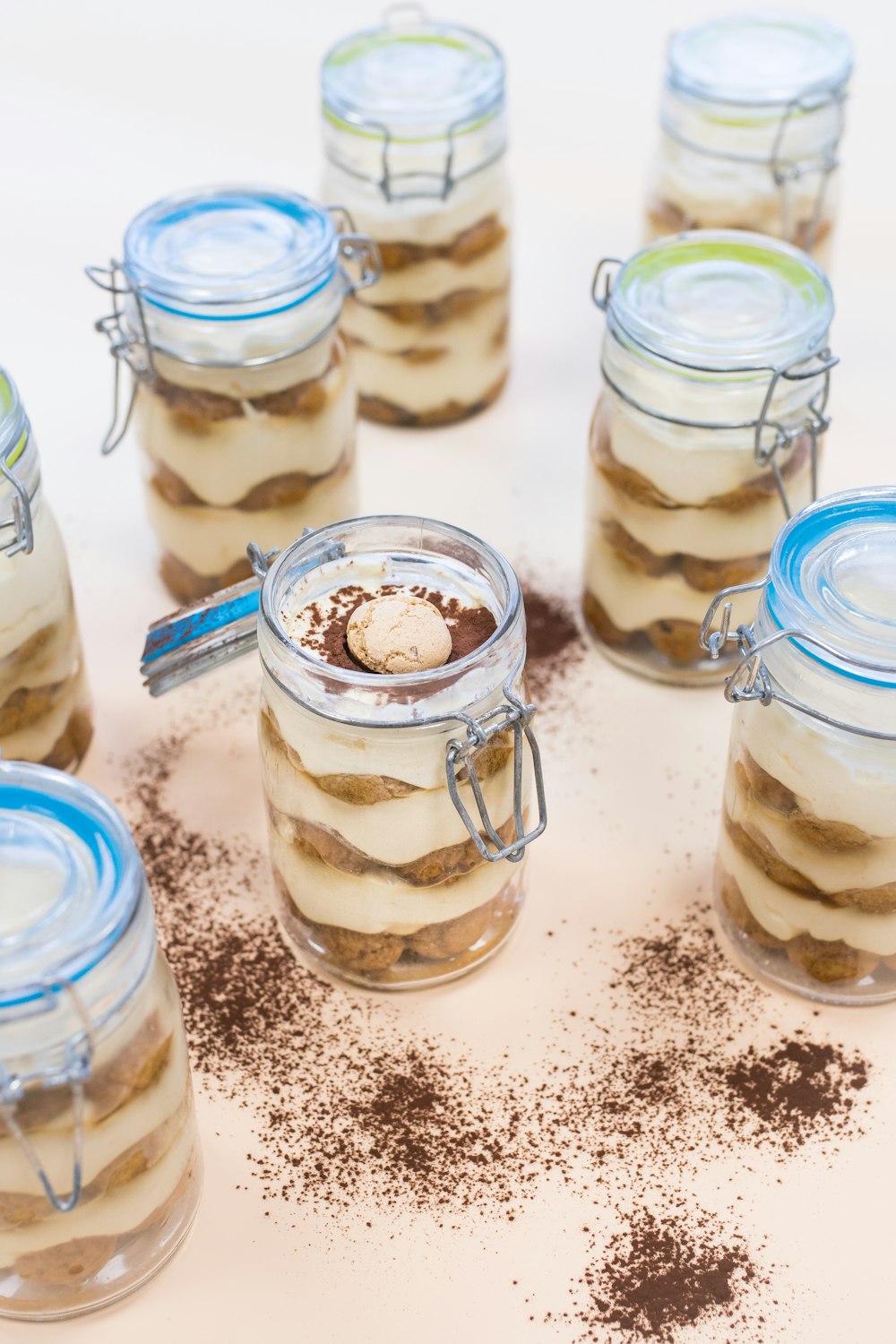 clear hermetic jars filled with cream