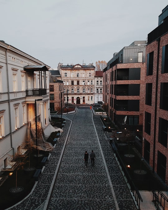 two persons walking on road in Kraków Poland