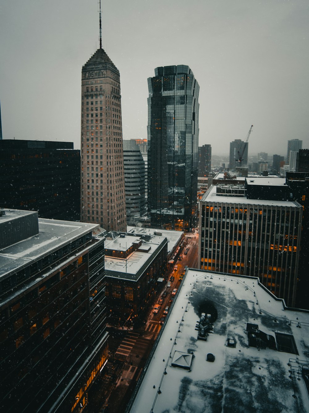 buildings at dusk