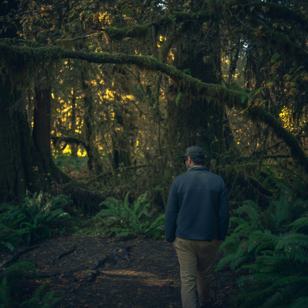 man walking at the forest