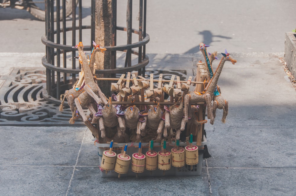 giraffe figurines displayed on street