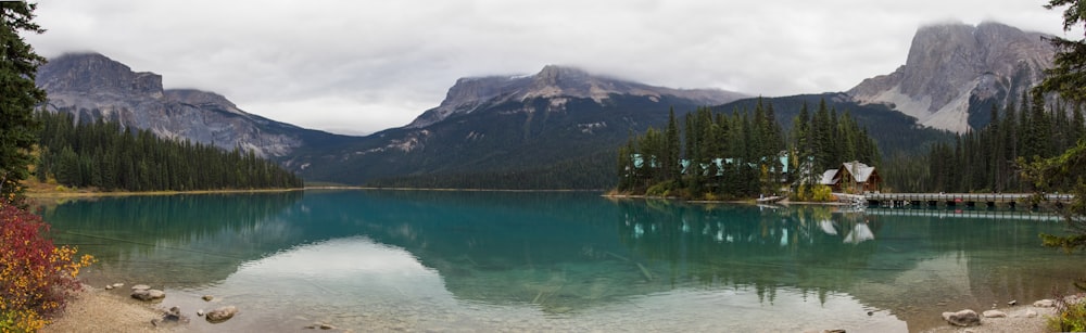 mountains reflecting on lake