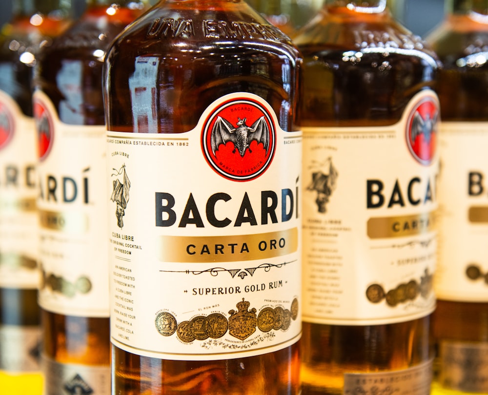 Bacardi Carta Oro superior gold rum bottles