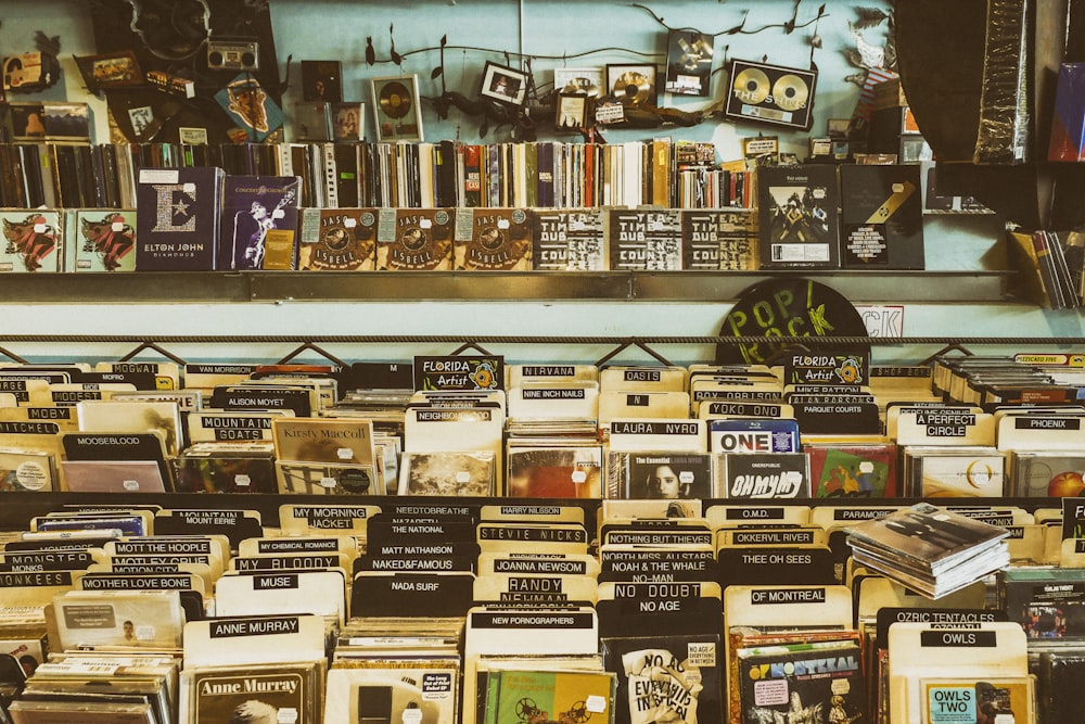 assorted-title books on display