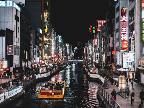Osaka Japan Dotonbori neon street food canal night