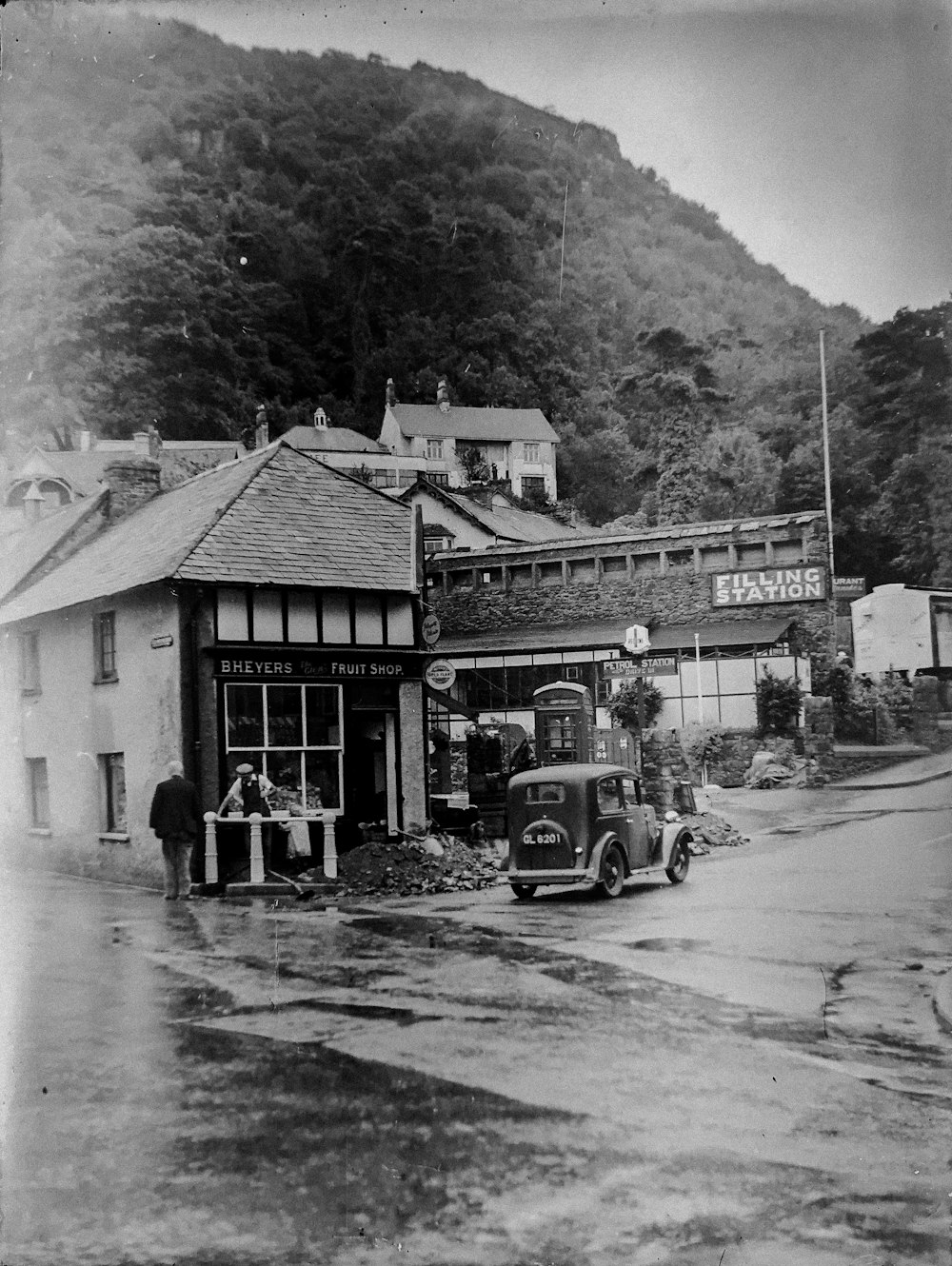 greyscale photo of houses