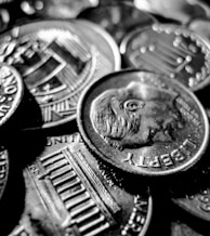 macro photo of round silver-colored coins