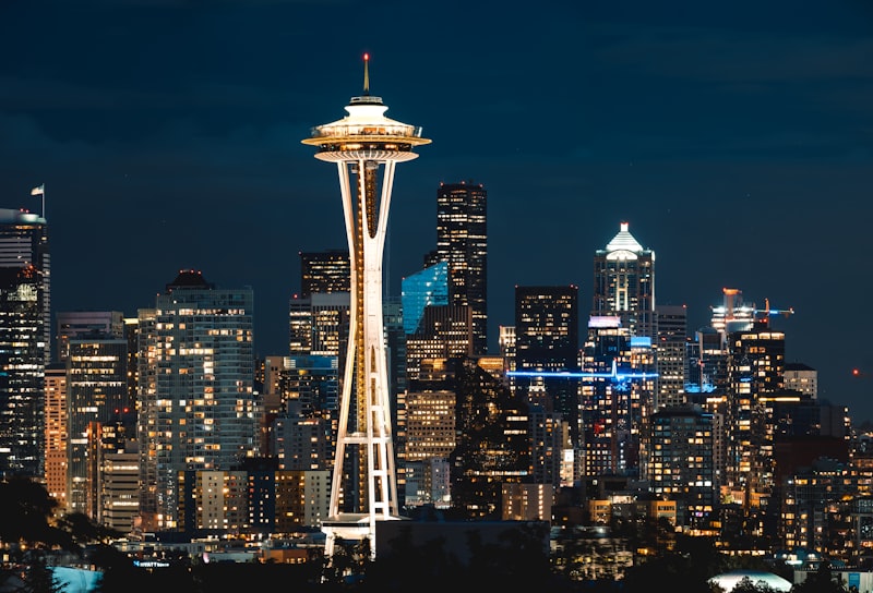 Washington State Ferry with Seattle skyline