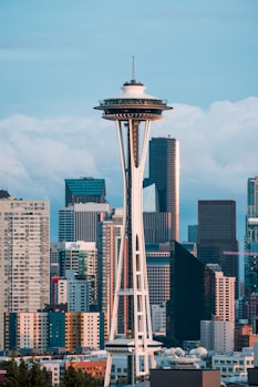 Space Needle near buildings at daytime