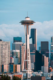 Space Needle near buildings at daytime