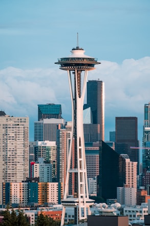Space Needle near buildings at daytime