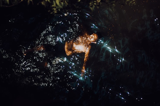 aerial photography of man in water in Hocking Hills State Park United States