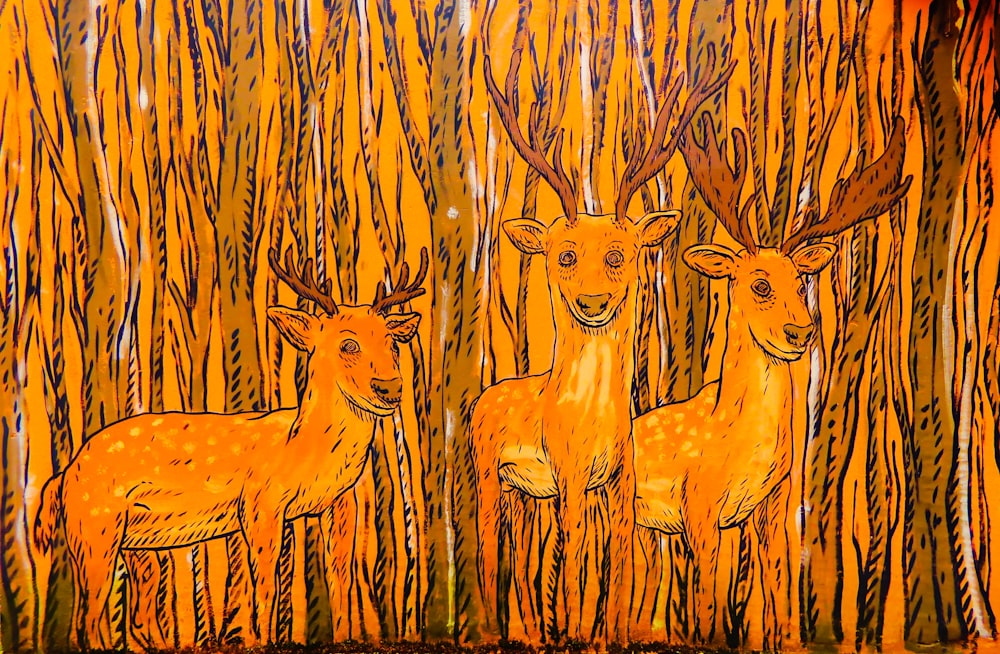 three brown bucks painting