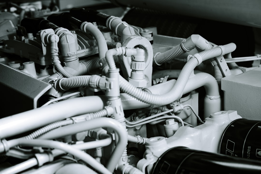 grayscale photography of vehicle engine, The pristine look of a spotless superyacht diesel.
