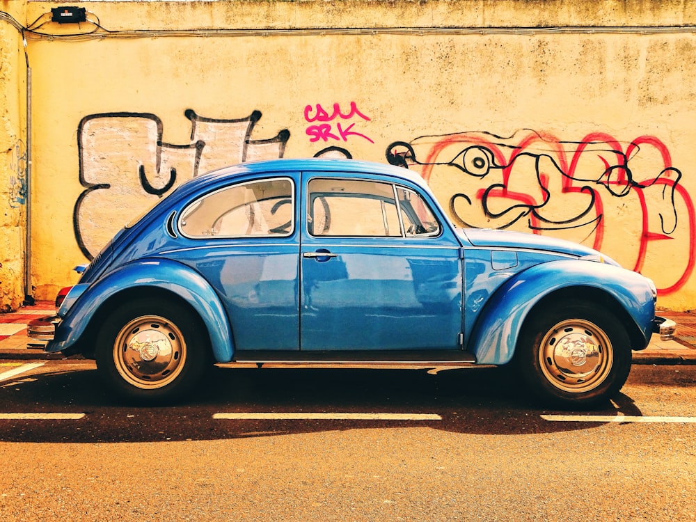 blue Volkswagen Beetle