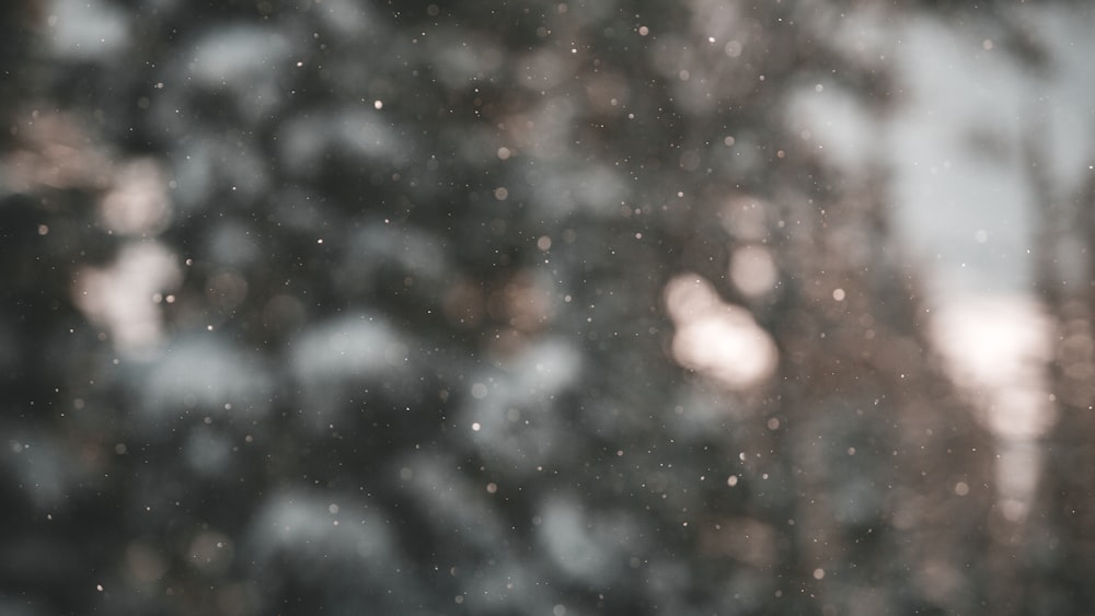 Una foto sfocata della neve che cade da una finestra