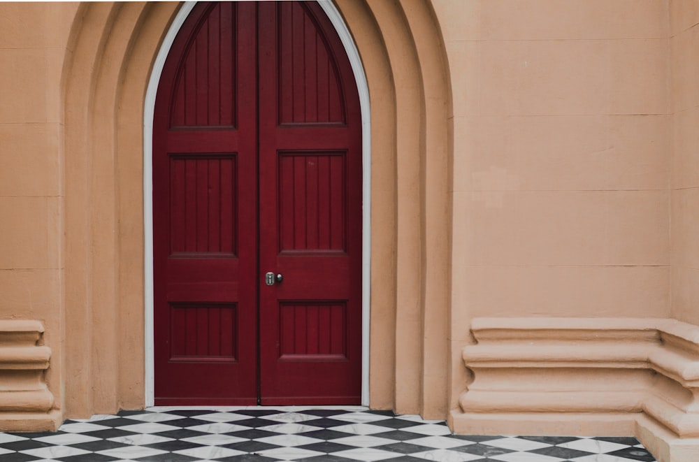 closed red wooden door