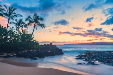 tropical beach at sunset in maui
