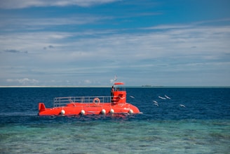 orange motorboat