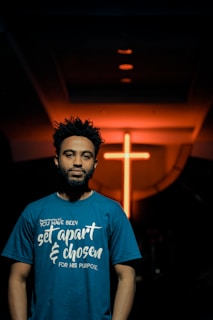 man standing inside church