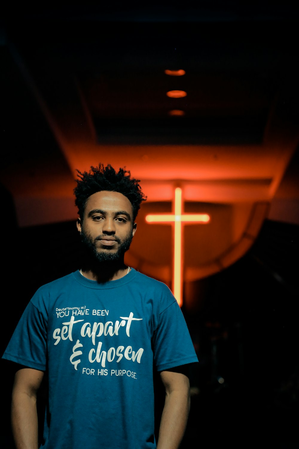 man standing inside church