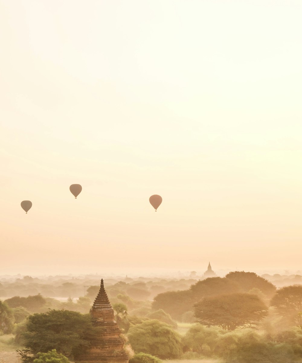 three silhouette of air balloons