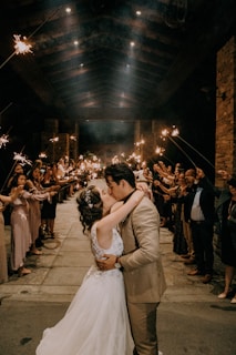 Nighttime sparkler exit kiss—cinematic Glasgow wedding videography for our Standard package.