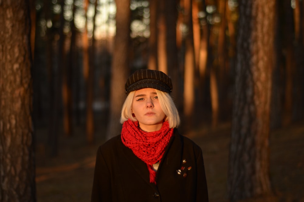 woman wearing red and black top