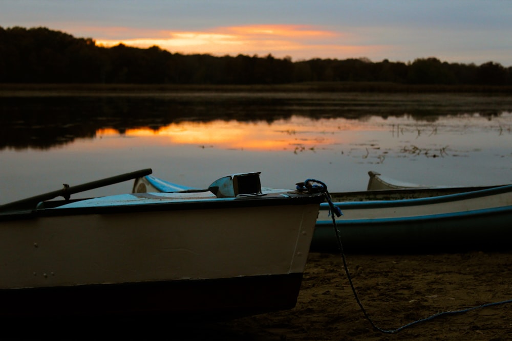 several boats on shore of body of water