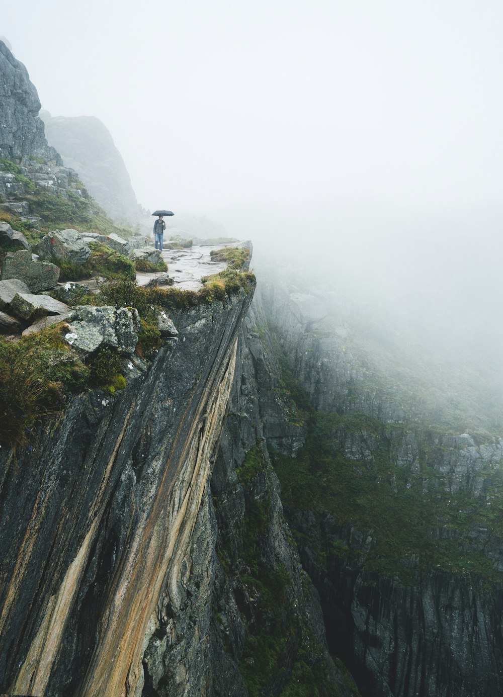 person walking near cliff