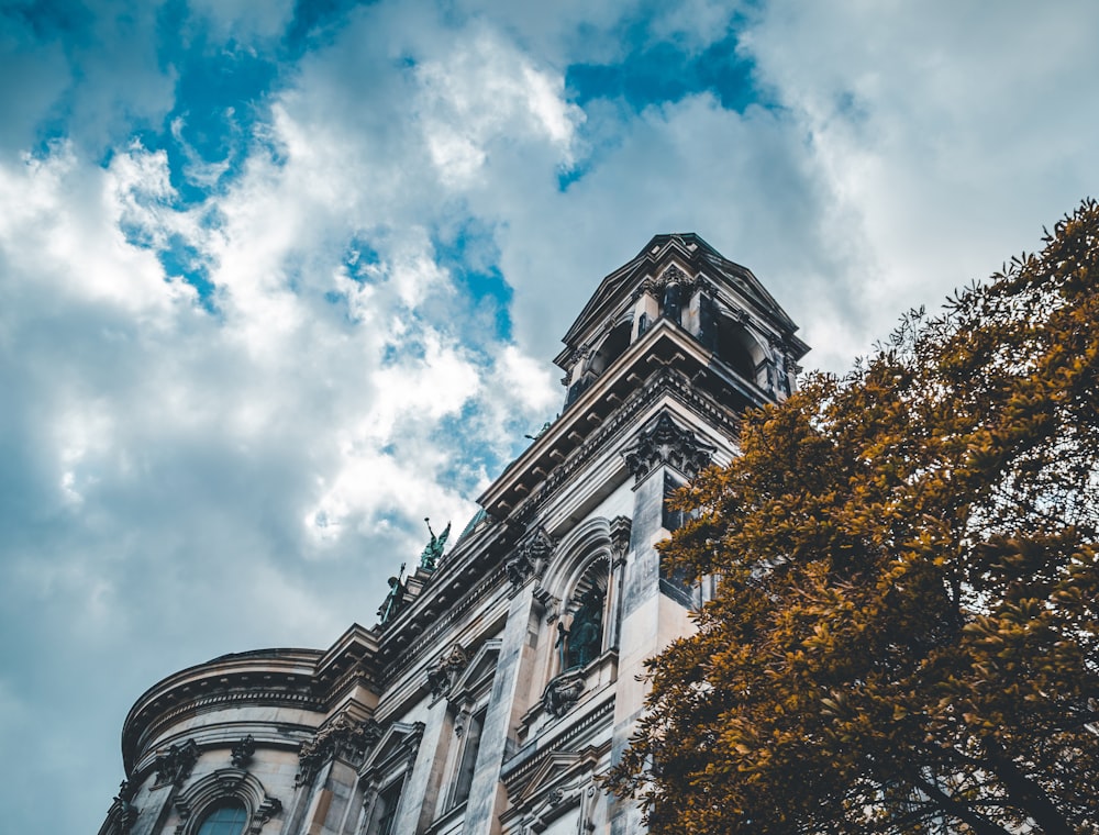 low-angle photography of European styled building