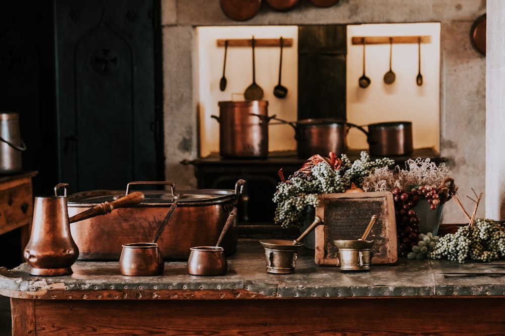 brass-colored containers