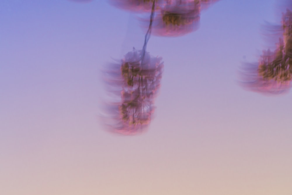 a blurry photo of a street light with trees in the background