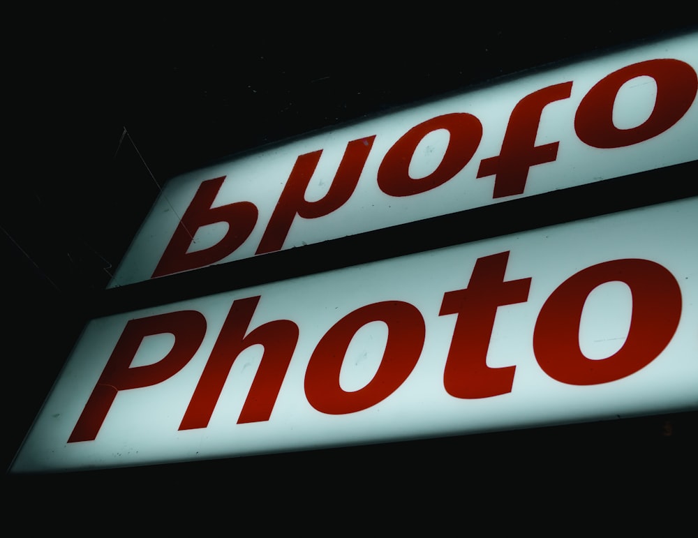 red and white Photo signage