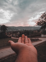 A friendly rural landscape with a handshake symbolizing partnership.