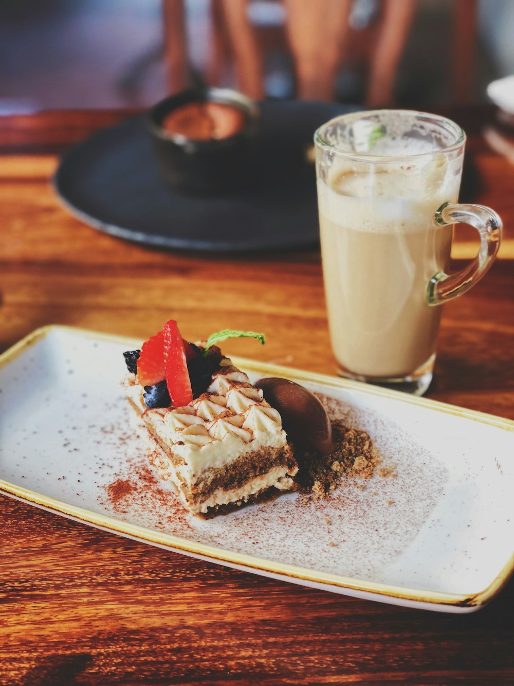 slice cake with strawberry on top