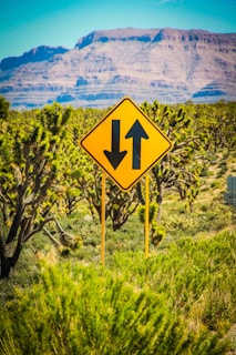 yellow and black arrow up and down signage
