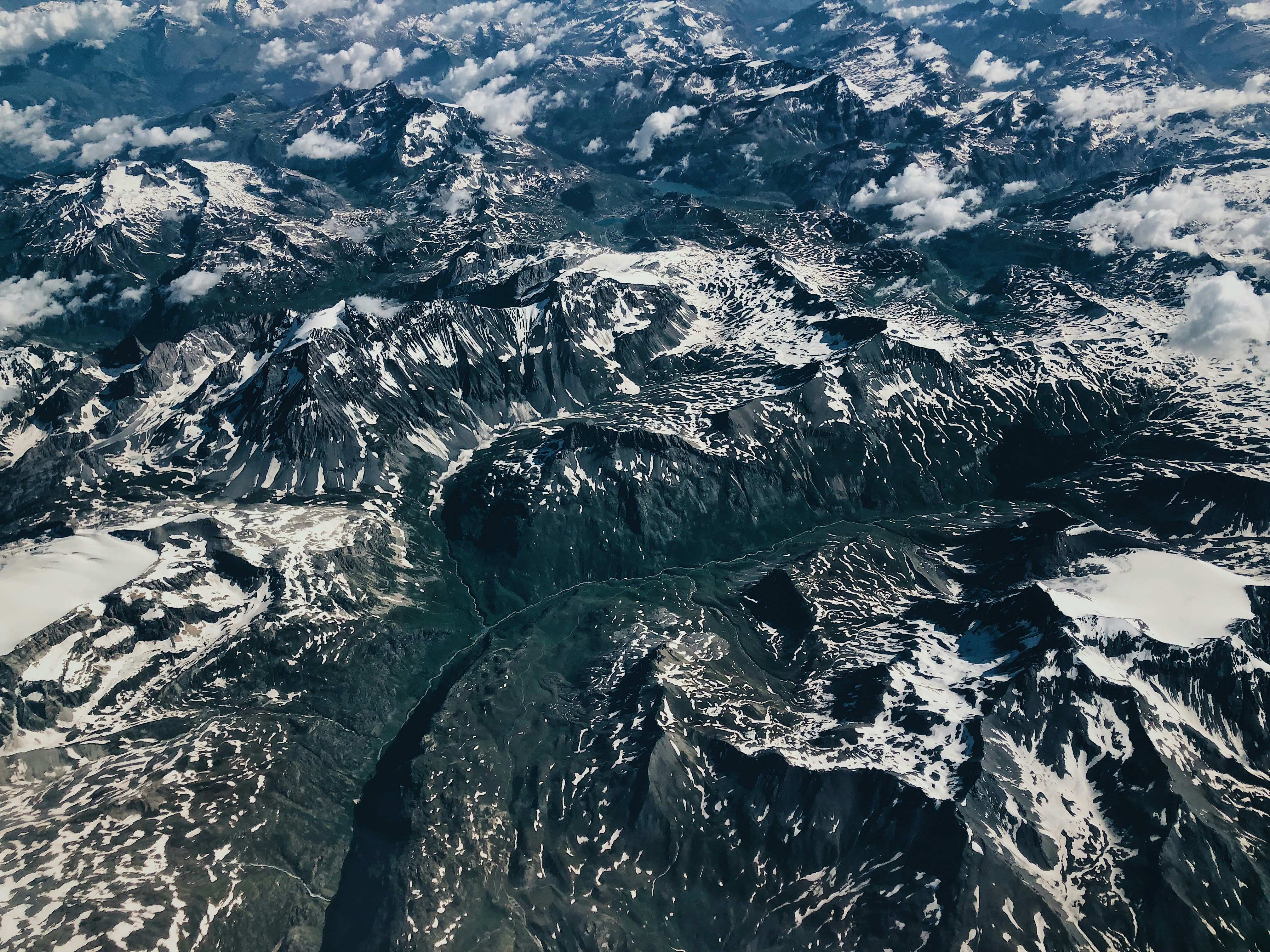aerial view of snow covered mountain