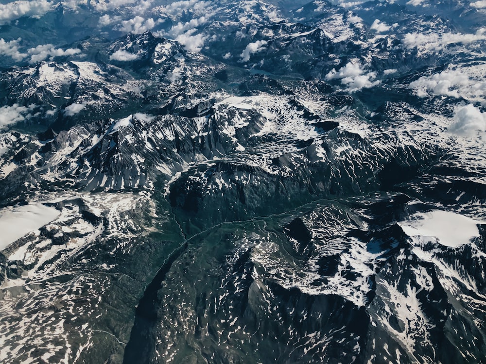 aerial view of snow covered mountain