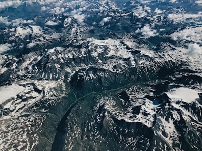 aerial view of snow covered mountain