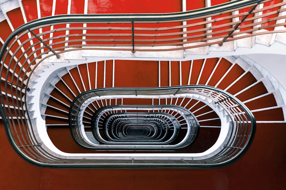 gray stainless steel spiral stairs with no people