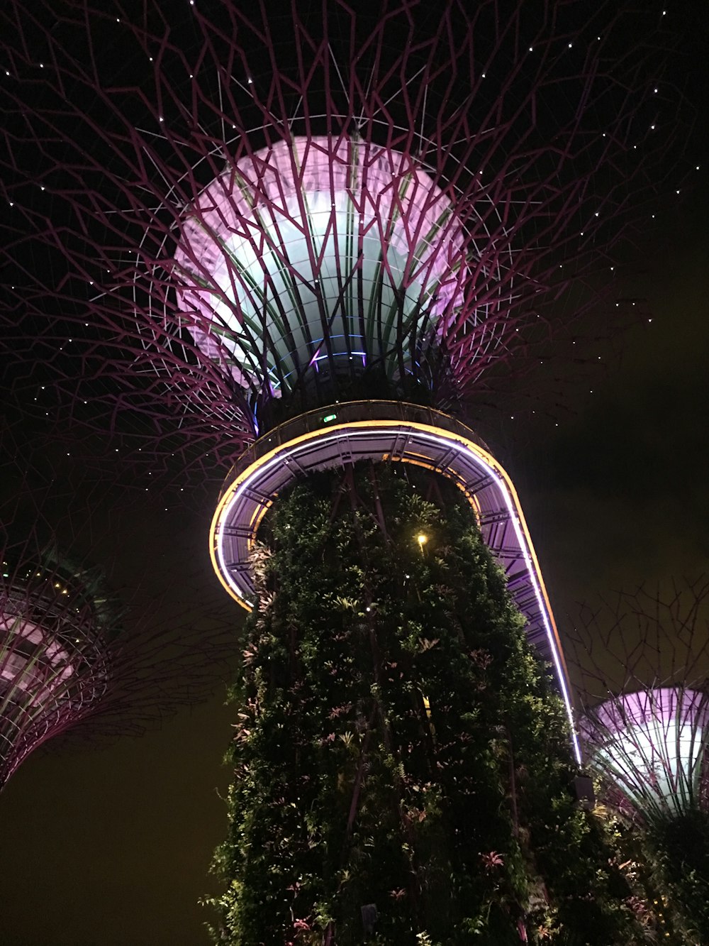 Los jardines junto a la bahía por la noche en Singapur