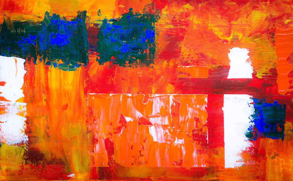 red, orange, and blue abstract painting