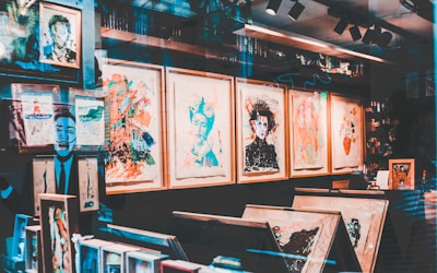 A vibrant display of creative artworks arranged neatly in the Lakewood Creative Team store.